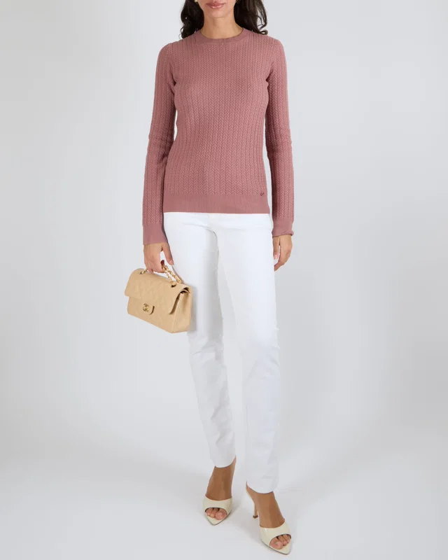 Gucci Pink Knitted Long-Sleeved Jumper with Pink Logo Detail Size S (UK 8) in Pink from Sellier