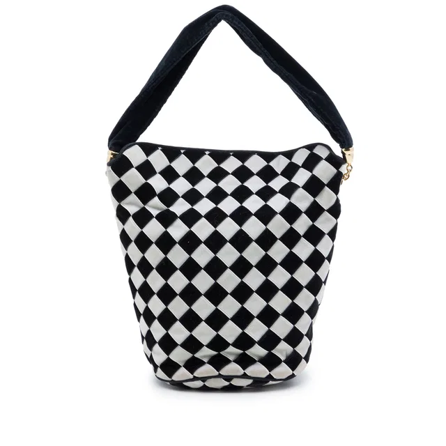 Black Bottega Veneta Bicolor Velvet Intrecciato Bucket Bag in Black Woven leather from Designer Revival