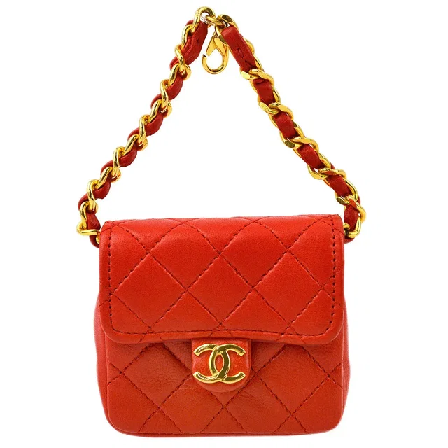 Chanel Red Lambskin Classic Flap Micro Bag in Red Lambskin from AMORE Vintage Tokyo