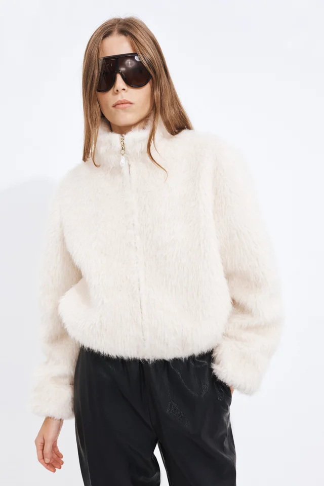 Aje Studio Aspen Fluffy Bomber in White from Aje, photo 1 of 1