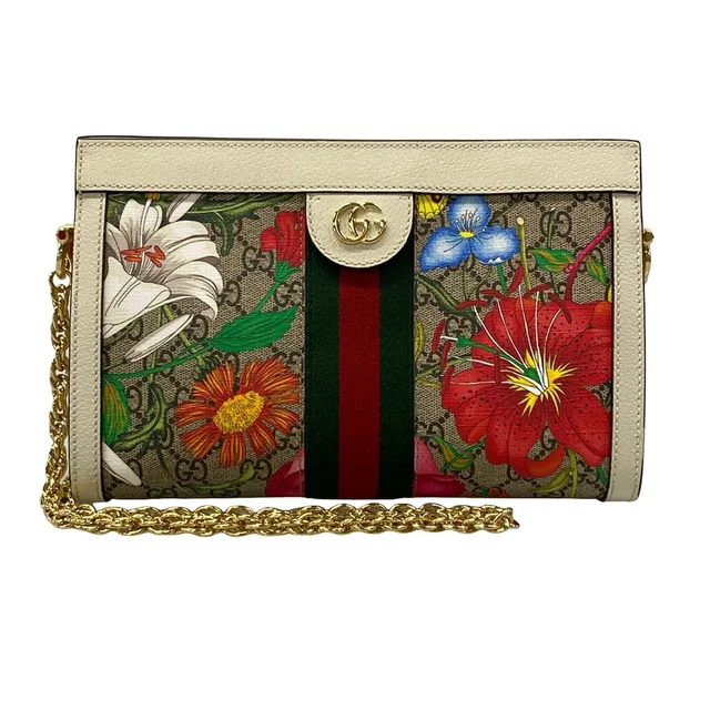 Gucci Shoulder Bag GG Flora Small Ophidia White Beige Multi Leather in White Leather from The Reluxe