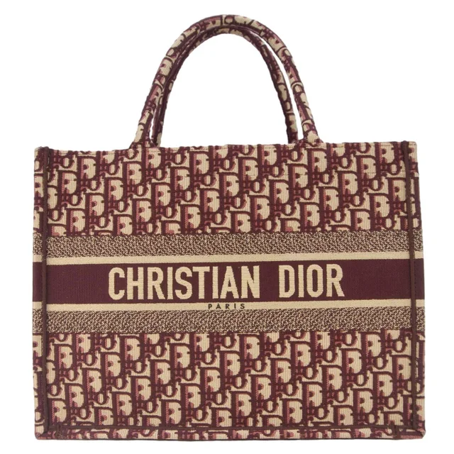 Dior Book Medium Oblique Embroidery Tote Bag Burgundy in Burgundy from Dallas Designer Handbags