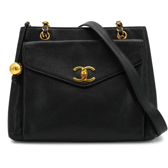 Chanel Vintage Turn Lock Chain Tote Bag Black Caviar Skin Gold Hardware in Black Caviar leather from Luxury Promise