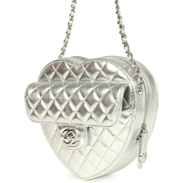 Chanel CC In Love Large Heart Bag in Silver Lambskin from Madison Avenue Couture, photo 5 of 9