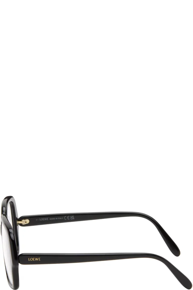 LOEWE Black Large Square Text Logo Glasses, photo 3 of 4 from SSENSE
