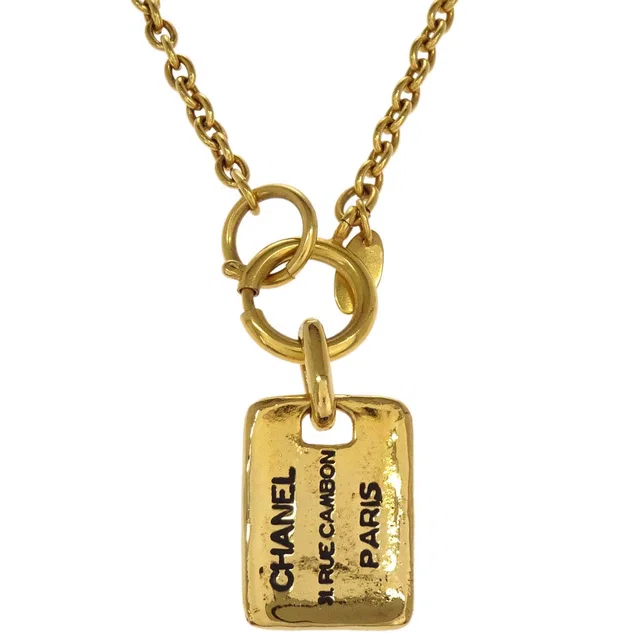 Chanel Rectangle Chain Necklace Pendant Gold in Gold from AMORE Vintage Tokyo