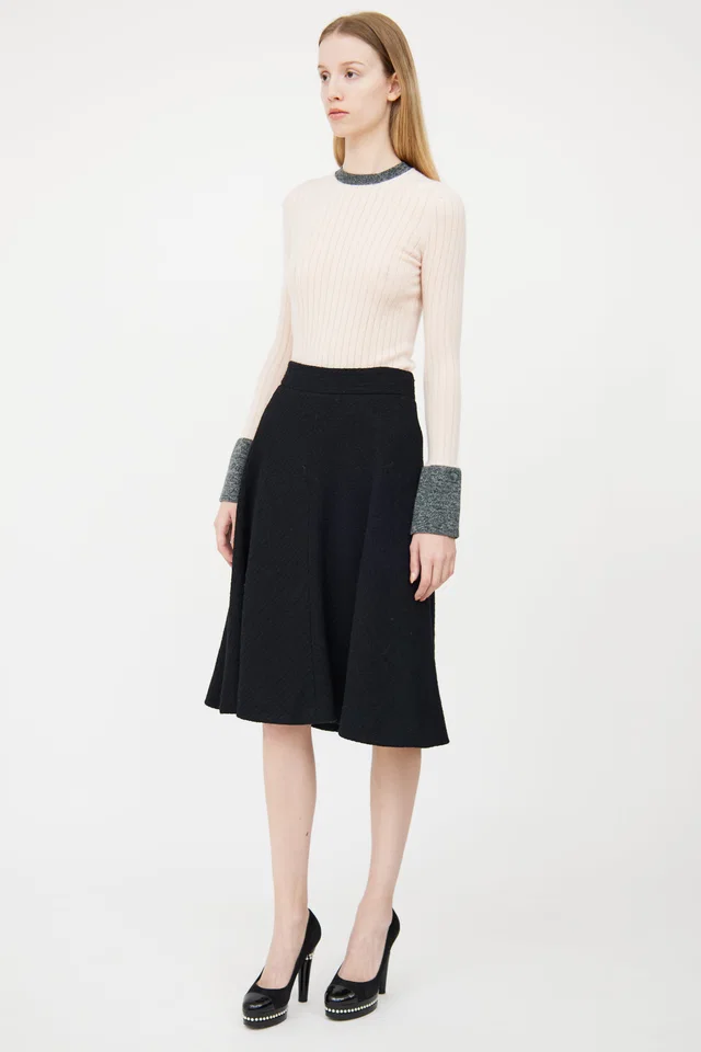 Chanel Fall 2009 Black Wool A Line Skirt in Black Wool from VSP Consignment