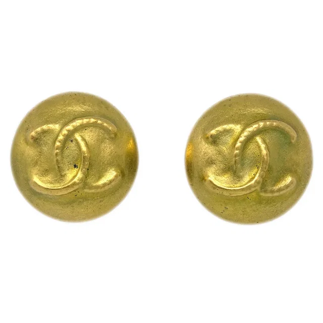 Chanel Button Earrings Clip-On Gold 95C in Gold from AMORE Vintage Tokyo
