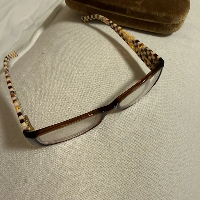 Miu Miu Wbrown Rectangular Reading Glasses With Patterned Temples in brown|red from Poshmark