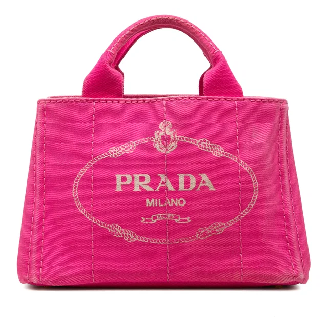 Pink Prada Small Canvas Canapa Logo Tote Satchel in Pink Canvas from Designer Revival