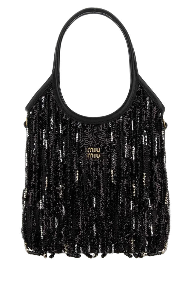 Miu Miu Sequin-Embellished Shoulder Bag — Black in Black from HEWI