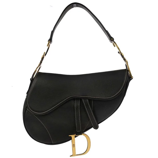 Dior Black Leather Saddle Handbag in Black Leather from AMORE Vintage Tokyo