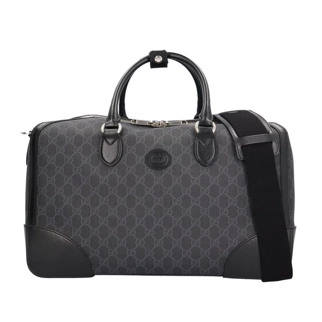 Gucci Interlocking G Duffle Boston Bag GG Supreme Canvas Black in Black Canvas from The Reluxe