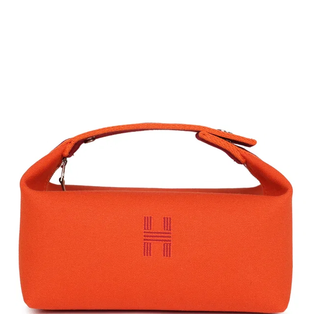 Hermès Bride A Brac Carre Case PM Feu Canvas Palladium Hardware in Orange Canvas from Madison Avenue Couture