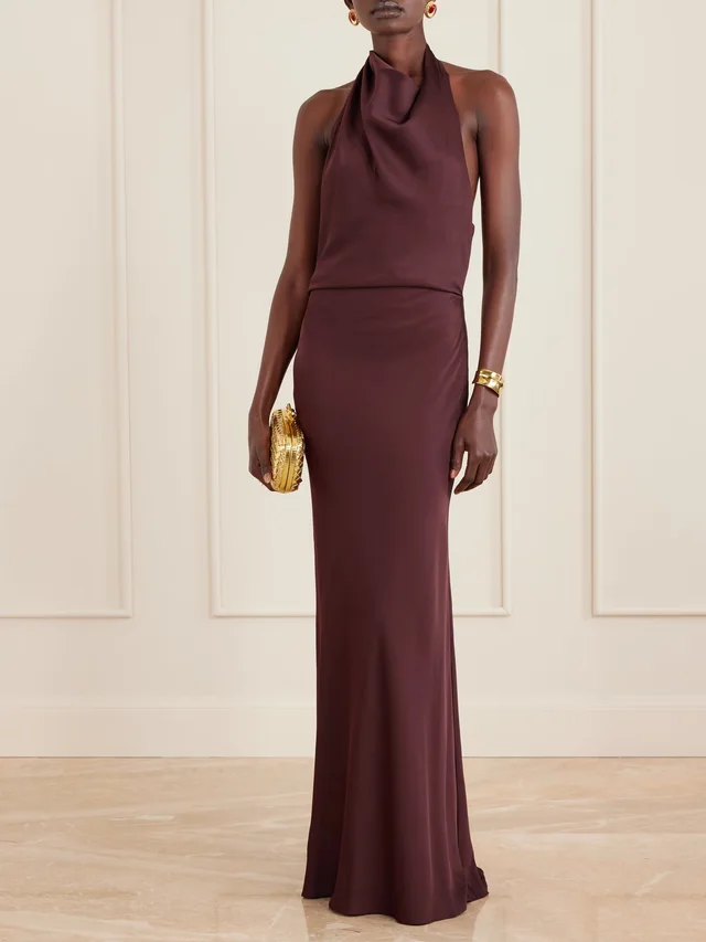 SIMKHAI Reannon draped satin halterneck gown in Brown, photo 2 of 2 from NET-A-PORTER (Canada)