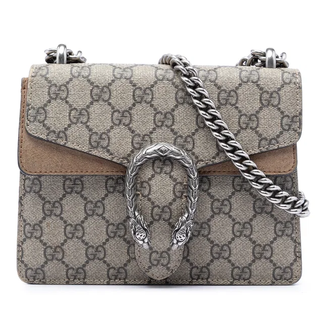 Beige Gucci Small GG Supreme Dionysus Crossbody in Beige Suede from Designer Revival