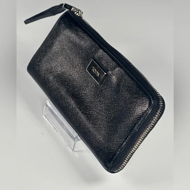 Tods Black Textured Leather Corner Zip Wallet. Red Interior. S in silver|black|gray Leather from Poshmark