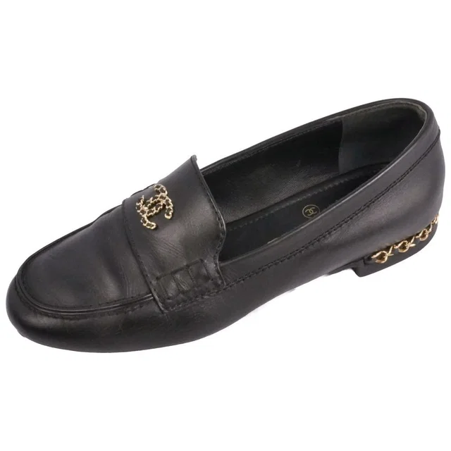 Chanel Loafers Moccasins CC Logo Chain in Leather from The Reluxe