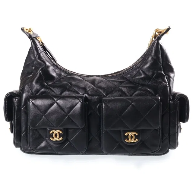 Chanel Quilted Hobo Chain Shoulder Bag Black Lambskin GD Plate in Black Lambskin from The Reluxe