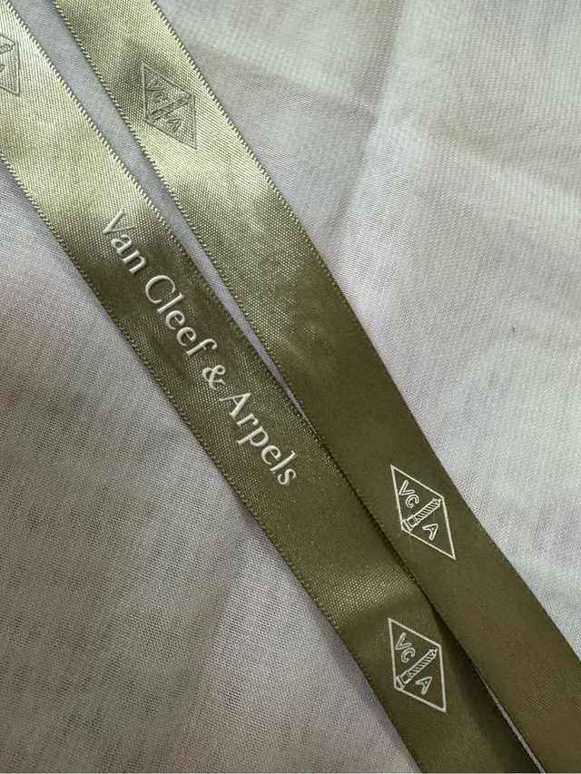Van Cleef & Arpels % Authentic Iconic Olive Green Satin Logo Luxurious Ribbon in green|white Satin from Poshmark