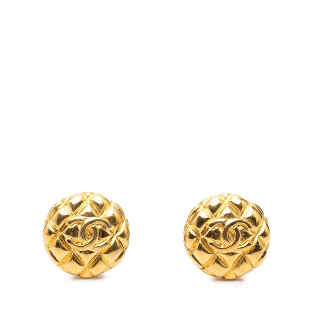 Gold Chanel CC Quilted Gold Plated Clip On Earrings in Gold from Designer Revival