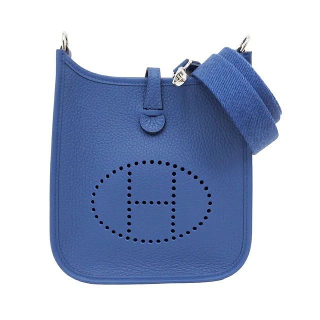 Hermès Evelyne TPM Shoulder Bag Blue Thailand Silver Taurillon Clemence in Blue Clemence leather from The Reluxe