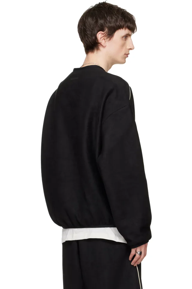 Fear of God ESSENTIALS Black Signature Modern Crewneck Faux-Suede Sweatshirt, photo 3 of 4 from SSENSE