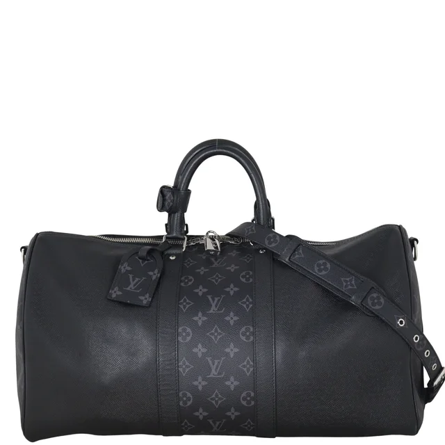 Louis Vuitton Keepall 50 Bandouliere Monogram Eclipse Taiga in Coated canvas from Luxe.It.Fwd