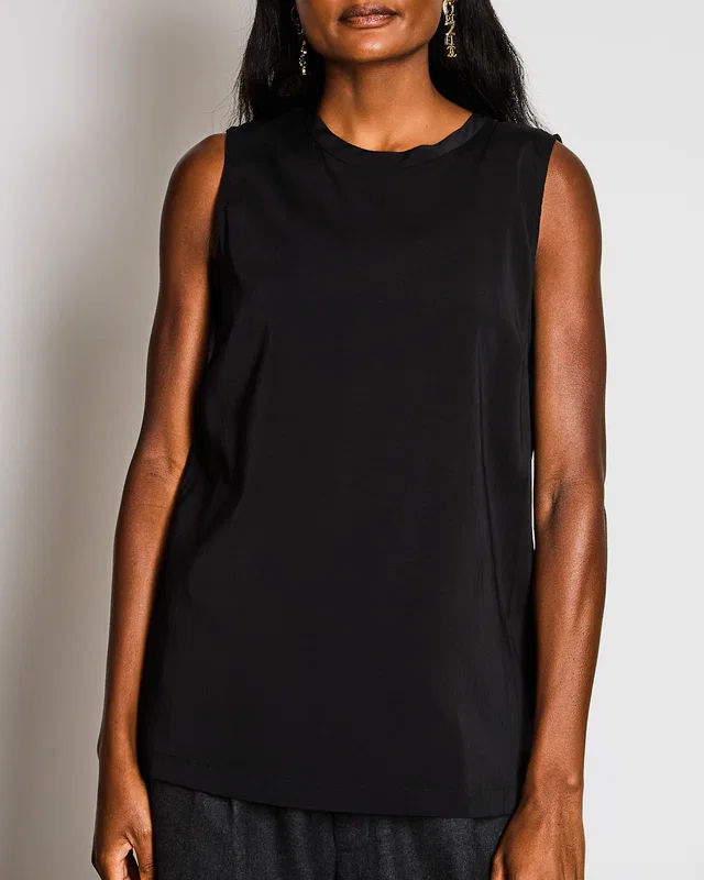 Brunello Cucinelli Black Silk Sleeveless Top Size XL (UK 14/16) in Black Silk from Sellier