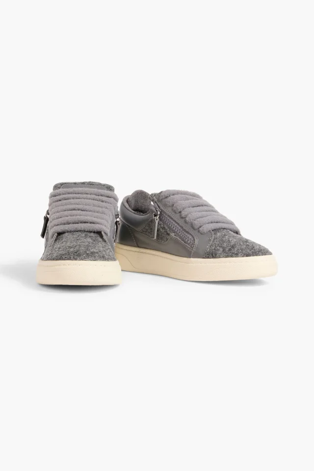Giuseppe Zanotti GZ94 Brushed-Felt and Leather Sneakers, photo 2 of 4 from THE OUTNET