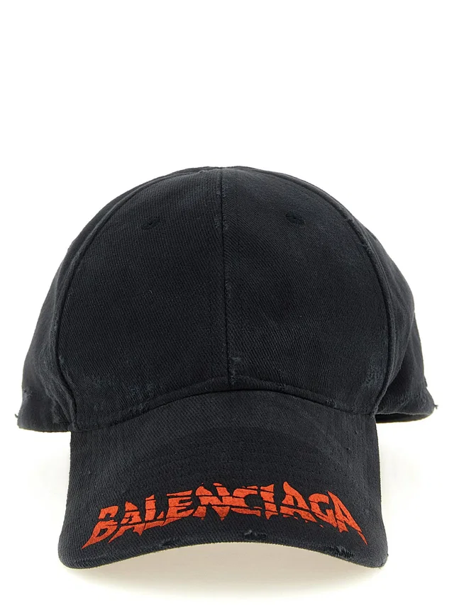 Balenciaga Distressed Logo Baseball Cap — Black Cotton Drill Caps in Black from HEWI