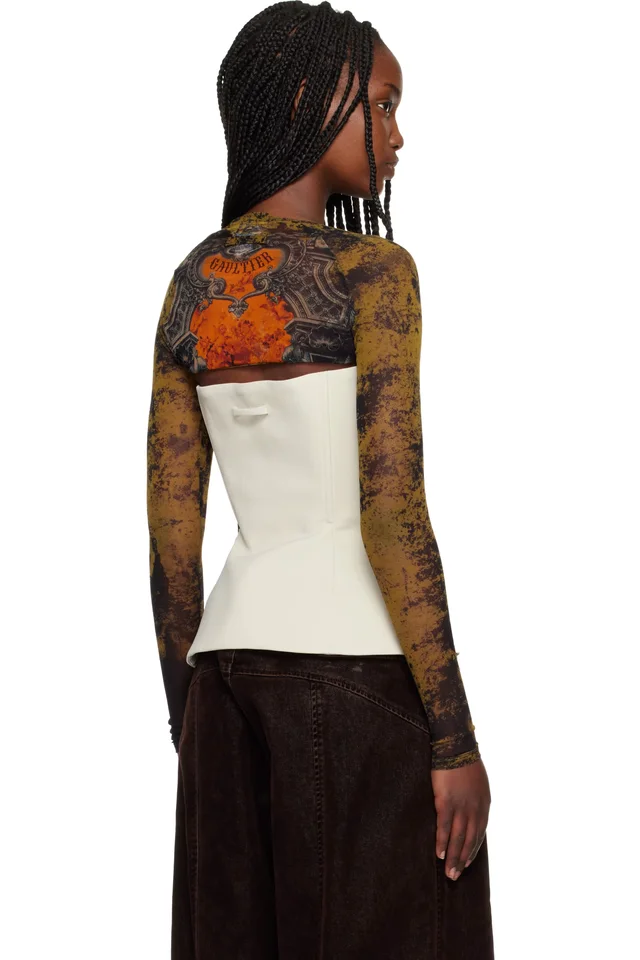 Jean Paul Gaultier Beige 'The Médaillon' Sleeves Top, photo 3 of 4 from SSENSE
