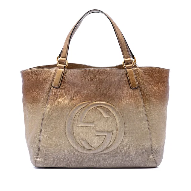 Gold Gucci Medium Ombre Pebbled Calfskin Soho Cellarius Tote in Gold Calfskin from Designer Revival