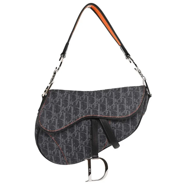 Dior Navy Canvas Flight Trotter Saddle Handbag in Navy Canvas from AMORE Vintage Tokyo