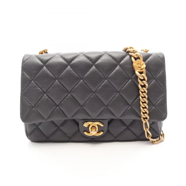 Chanel Shoulder Bag Quilted Single Flap Gray Lambskin Chain in Grey Lambskin from The Reluxe