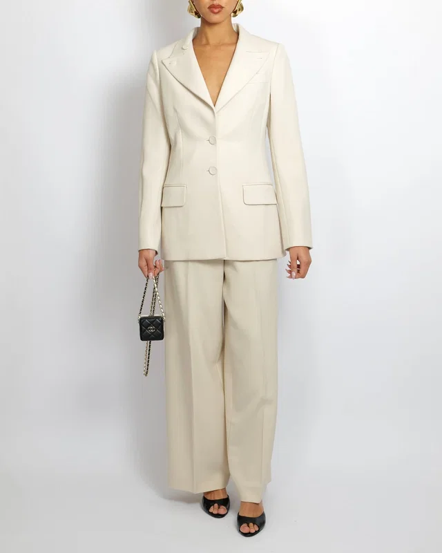 Fendi Cream Wool Jacket and Trouser Suit Set Size IT 38/40 (UK 6/8) in White Wool from Sellier