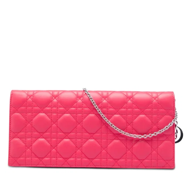 Pink Dior Lambskin Cannage Lady Dior Wallet On Chain Crossbody Bag in Pink Lambskin from Designer Revival