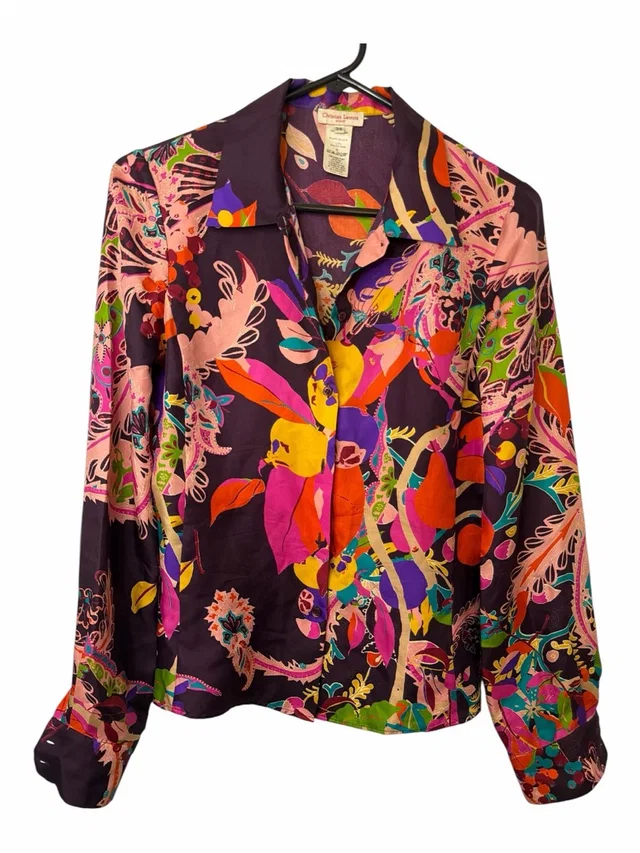 Vtg 1990s Christian Lacroix Bazar Floral Print Silk Blouse | Size: S-M in purple|pink Silk from Poshmark