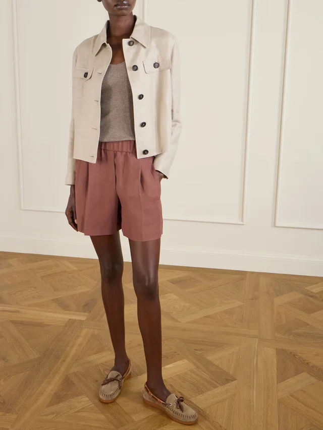 BRUNELLO CUCINELLI Pleated twill straight-leg shorts in Red, photo 2 of 2 from NET-A-PORTER (Canada)