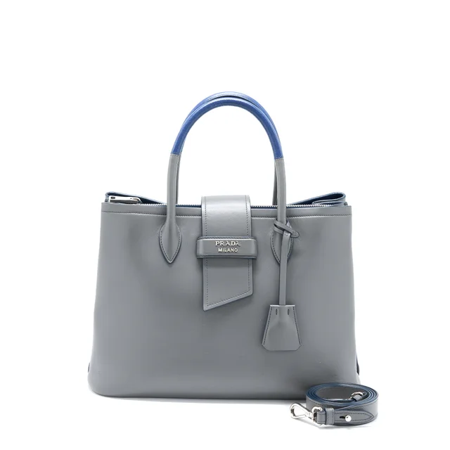 Prada Shopping Tote Bag Soft Calfskin Grey SHW in Grey Calfskin from EMIER
