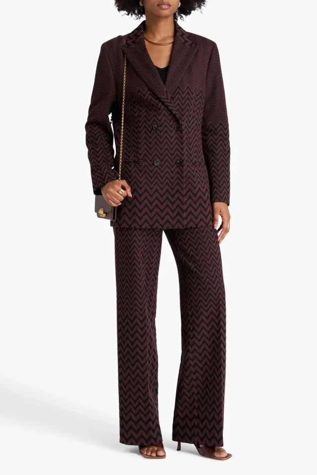 Missoni Double-Breasted Jacquard-Knit Cotton-Blend Blazer in Chocolate, photo 2 of 4 from THE OUTNET