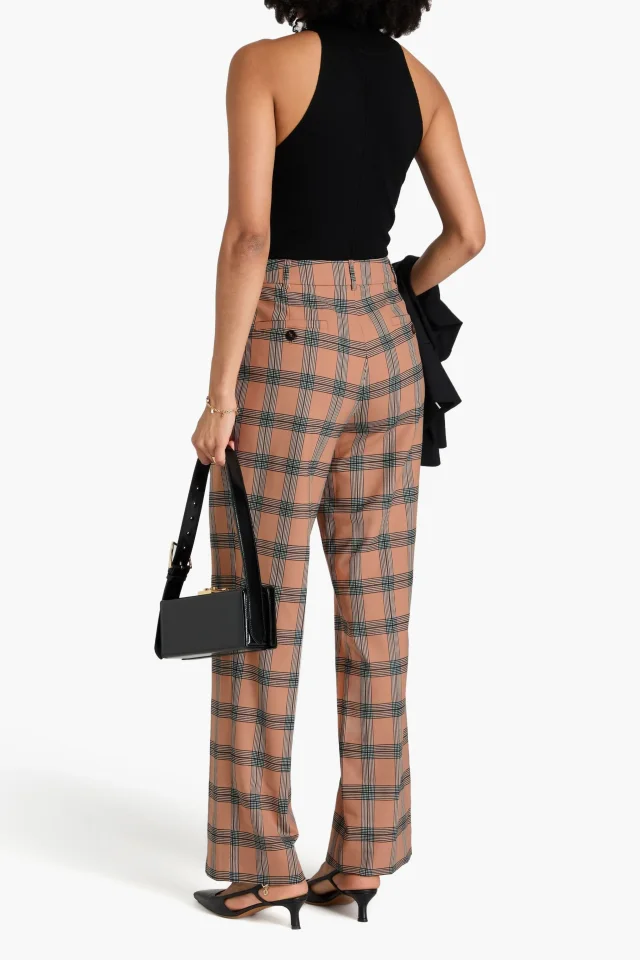 Zimmermann Pleated Checked Twill Straight-Leg Pants in Neutral, photo 3 of 4 from THE OUTNET