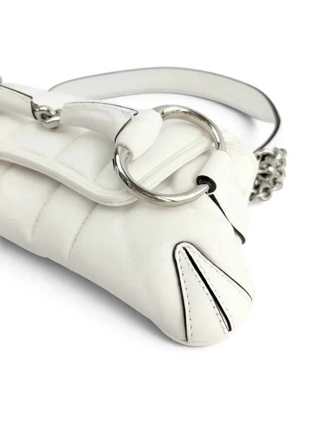 Gucci White Small Horsebit Chain Shoulder Bag in White Lambskin from Season 2 Consign, photo 9 of 9