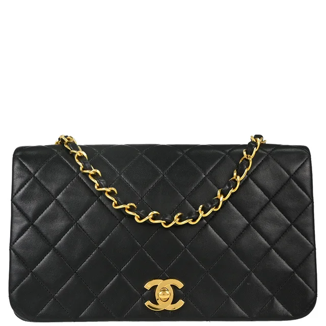 Chanel 1989-1991 Black Lambskin Turnlock Small Full Flap Shoulder Bag in Black Lambskin from AMORE Vintage Tokyo