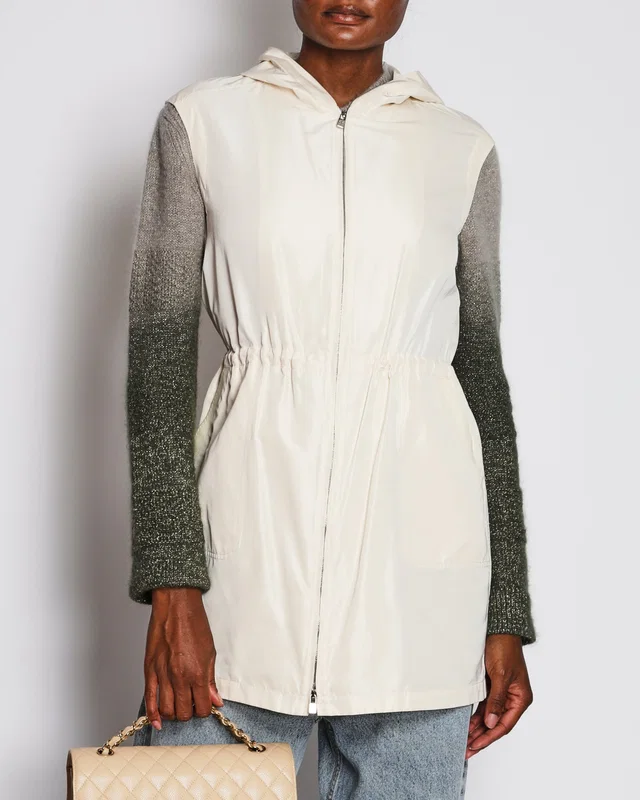 Loro Piana Beige Sleeveless Hooded Gilet with Leather Trim Detail Size IT 40 (UK 8) in Beige Leather from Sellier