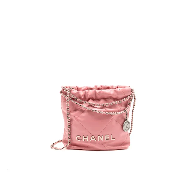 Chanel MINI 22 BAG SHINY CALFSKIN Pink SHW (Microchip) in Pink Calfskin from EMIER