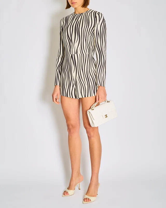 Valentino Garavani Black, Cream Long Sleeve Zebra Print Playsuit Size IT 40 (UK 8) in Black Wool from Sellier
