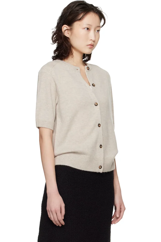 Loulou de Saison Beige Jodi Short-Sleeve Cashmere Cardigan, photo 2 of 4 from SSENSE