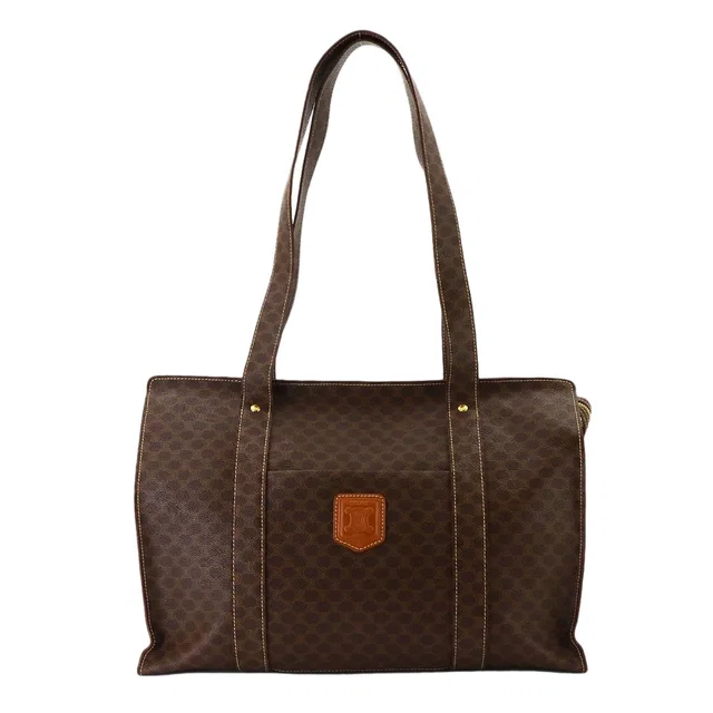 Celine Macadam Tote Bag Leather Brown Gold Vintage in Brown Leather from The Reluxe