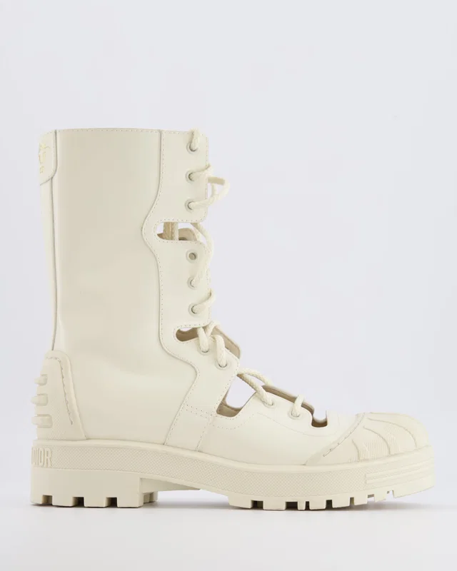 Dior Cream Leather Dioriron Combat Boots with Back Logo Detail Size 38 in White Leather from Sellier